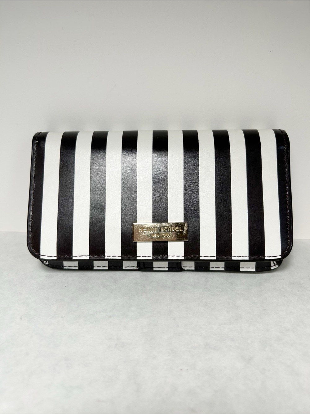 Henri Bendel Centennial Black and White Iconic Stripe Wallet/Phone & Card Case